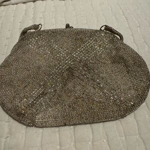 Vintage Beaded Evening Clutch Bag in Sparkling Silver